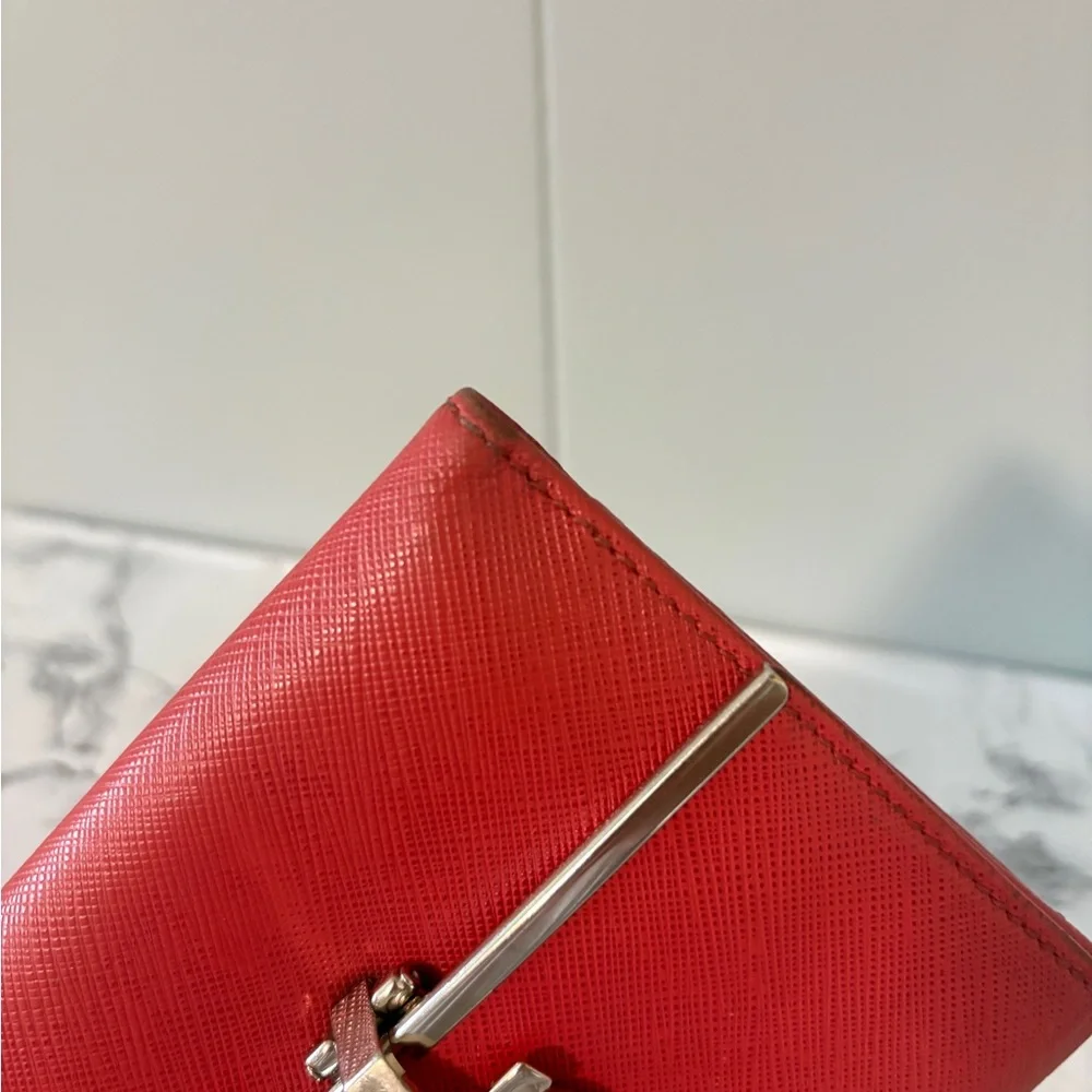 Salvatore Ferragamo Mancini Icona French Wallet Salmon Pink Silver Hardware